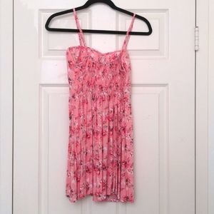 Pink floral summer dress, A-line, size small